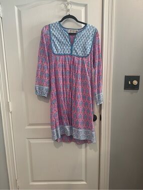 SZ Blockprints Pink & Blue Cotton Dress